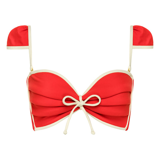 Cherry Cream Binded Cabana Bow Bikini Top