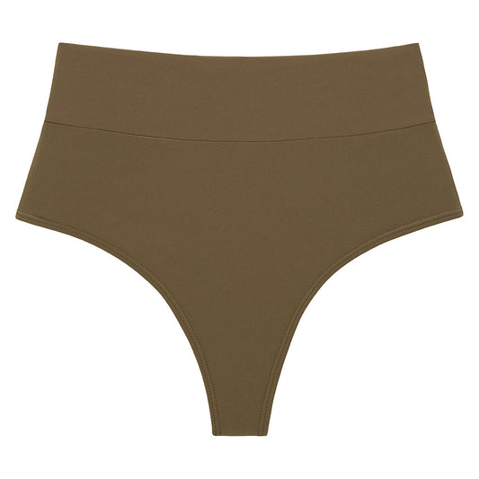 Khaki Full Coverage High Rise Bikini Bottom