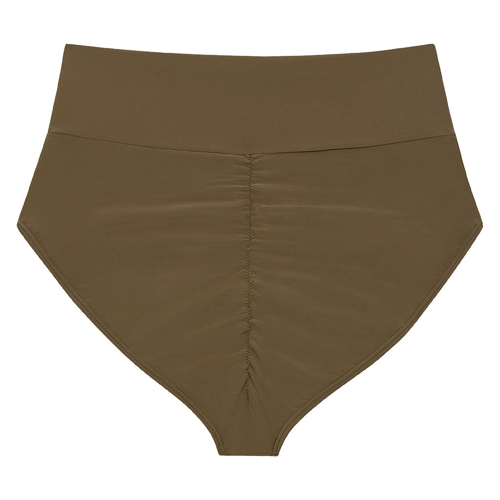 Khaki Full Coverage High Rise Bikini Bottom