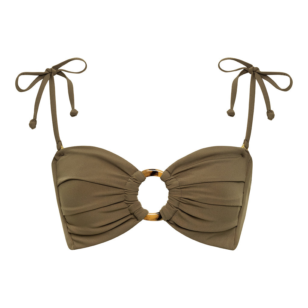Khaki Tori Ties Bandeau Bikini Top