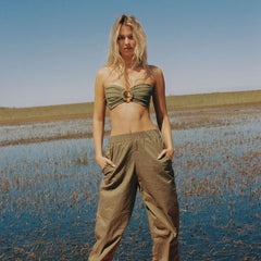 Khaki Tori Ties Bandeau Bikini Top